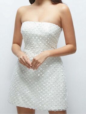 Dessy Collection Imitation Pearl Sequin Mesh Strapless Minidress